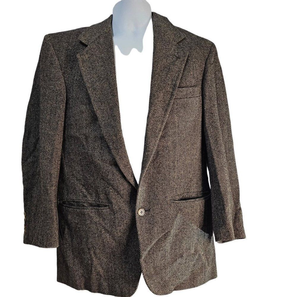 Vintage 80s Peterborough Row Blazer Jacket Suit Mens Size M Brown Wool Tweed